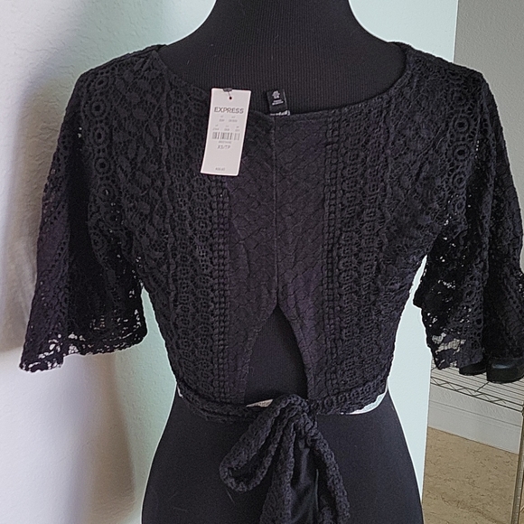 Express Tie Back Crochet V-Neck Crop Top - Picture 4 of 5